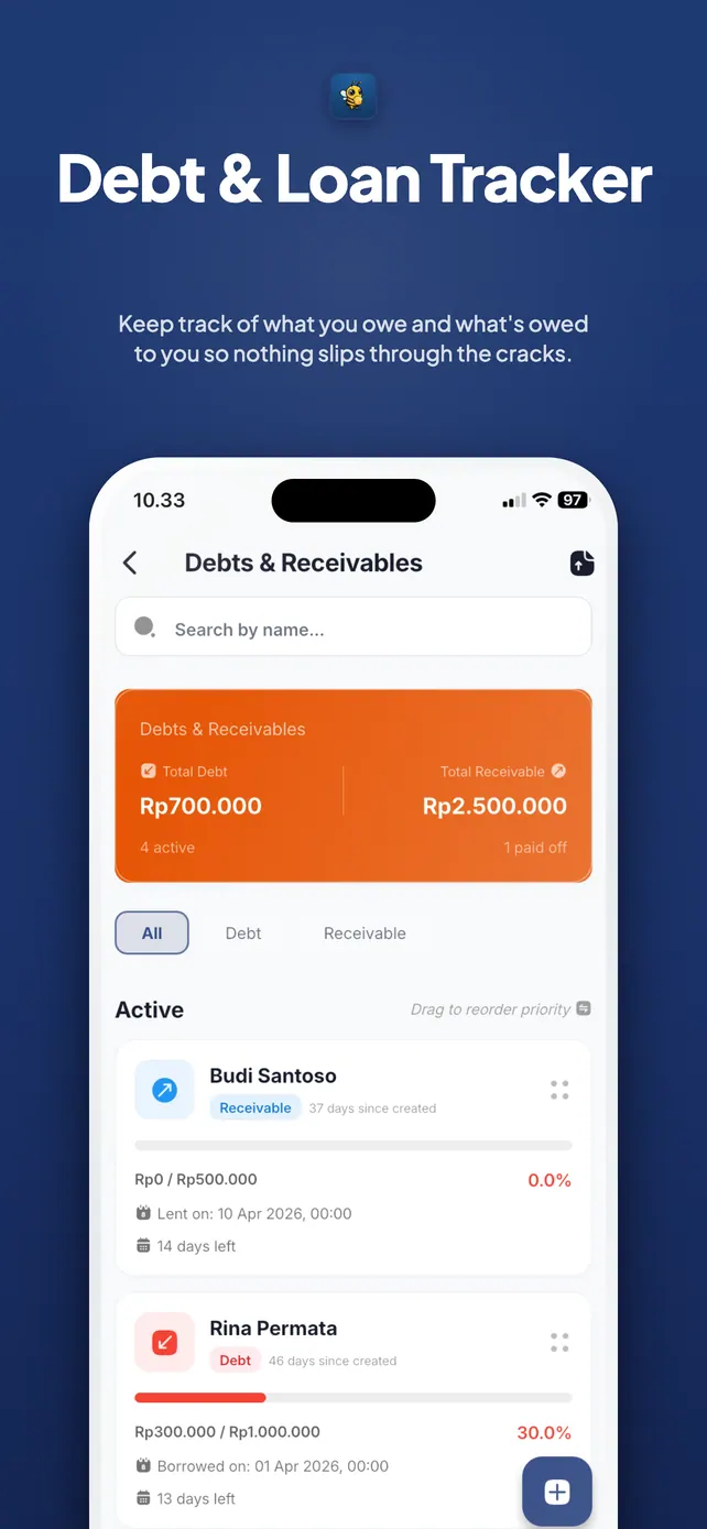 Pencatatan utang dan piutang di Nectar Wallet