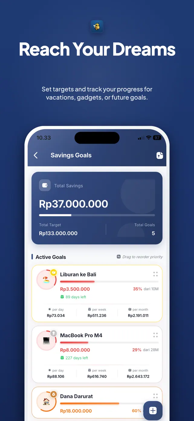 Target tabungan Nectar Wallet dengan progres dan target waktu